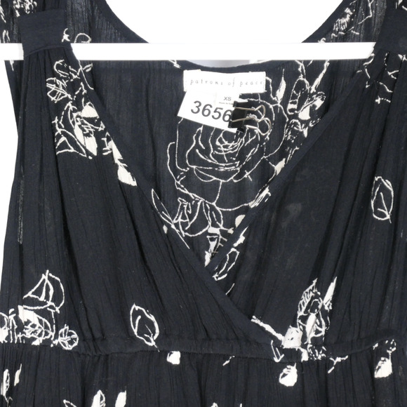 Patrons of Piece Black Dress Womens Size XS Black Floral Sheer Elastic Waist - Picture 5 of 11